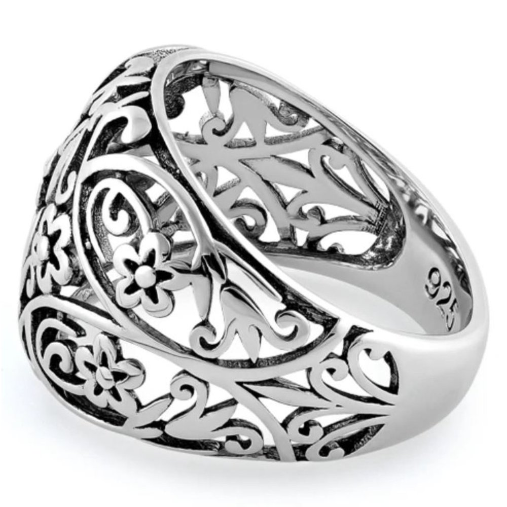 925 STERLING SILVER Open Work Floral Dome Ring - Picture 16 of 16